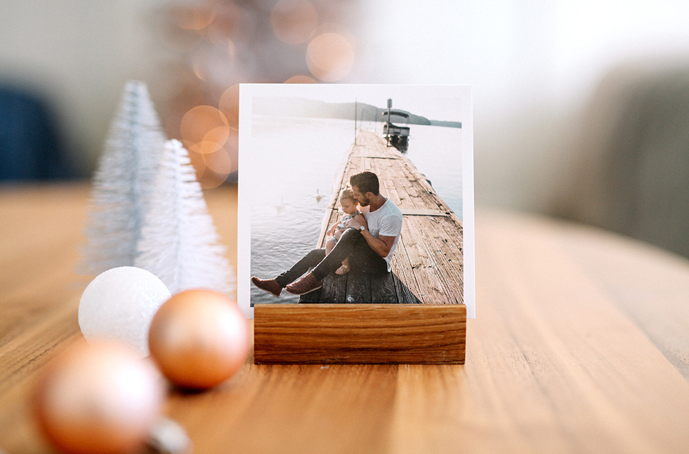 Square Prints in a Wood Block Photo Stand Christmas Gift